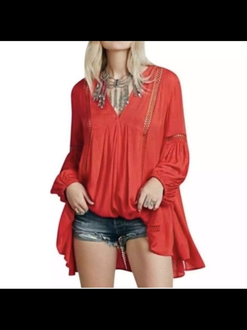 Free People Just the Two of Us Tunic Dress Red Boho Crochet Medium